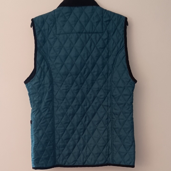 John Partridge Quilted Moorland Gilet Teal Sleeveless Vest with Black Trim - Picture 4 of 8